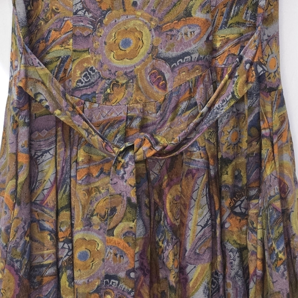 Vtg Romper Dress Tie-Back Cotton Paisley Multicolor Button Down  Cottagecore S - Picture 9 of 9